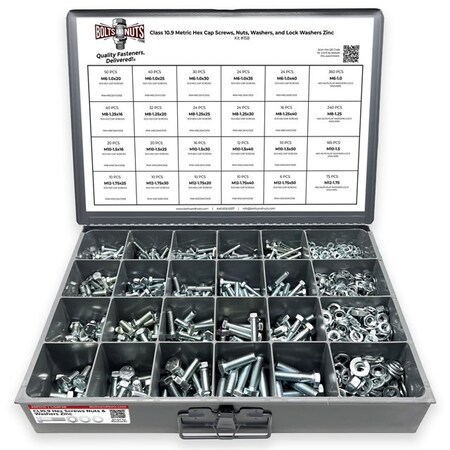 Boltsandnuts.Com Metric Class 10.9 Hex Cap Screws, Hex Nuts, Flat & Lock Washers Coarse Thread Zinc Clear - 1269 PCS Assortment Kit #158